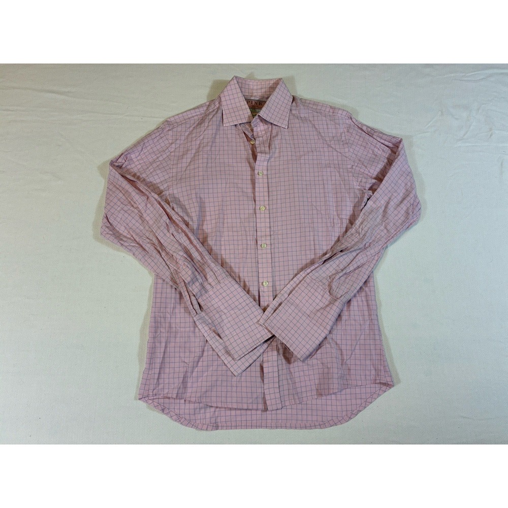 Vintage Thomas Pink Jermyn Street London Shirt‎ 15.5 34  Two-Fold Pink Check